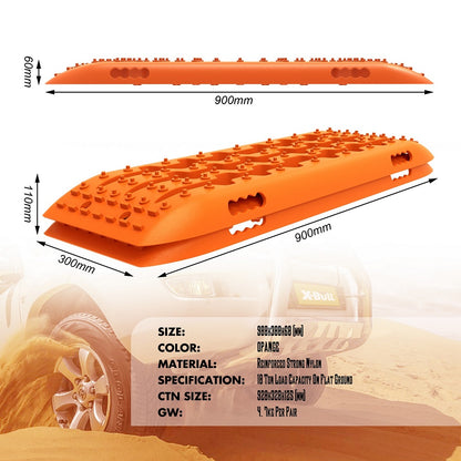 Orange tire smoother with dimensions and specifications on a desert background