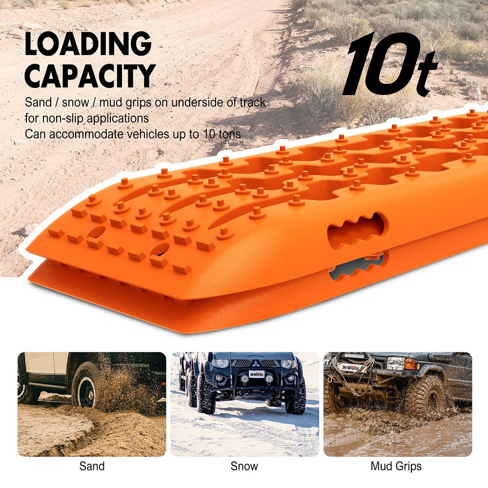 Orange loading ramp with text about loading capacity and application scenarios on a desert background.
