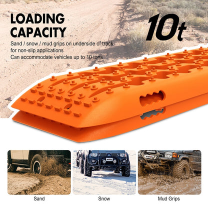Orange loading ramp with text about loading capacity and application scenarios on a desert background.