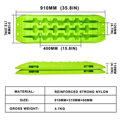 Green foam roller with dimensions and material details on a white background
