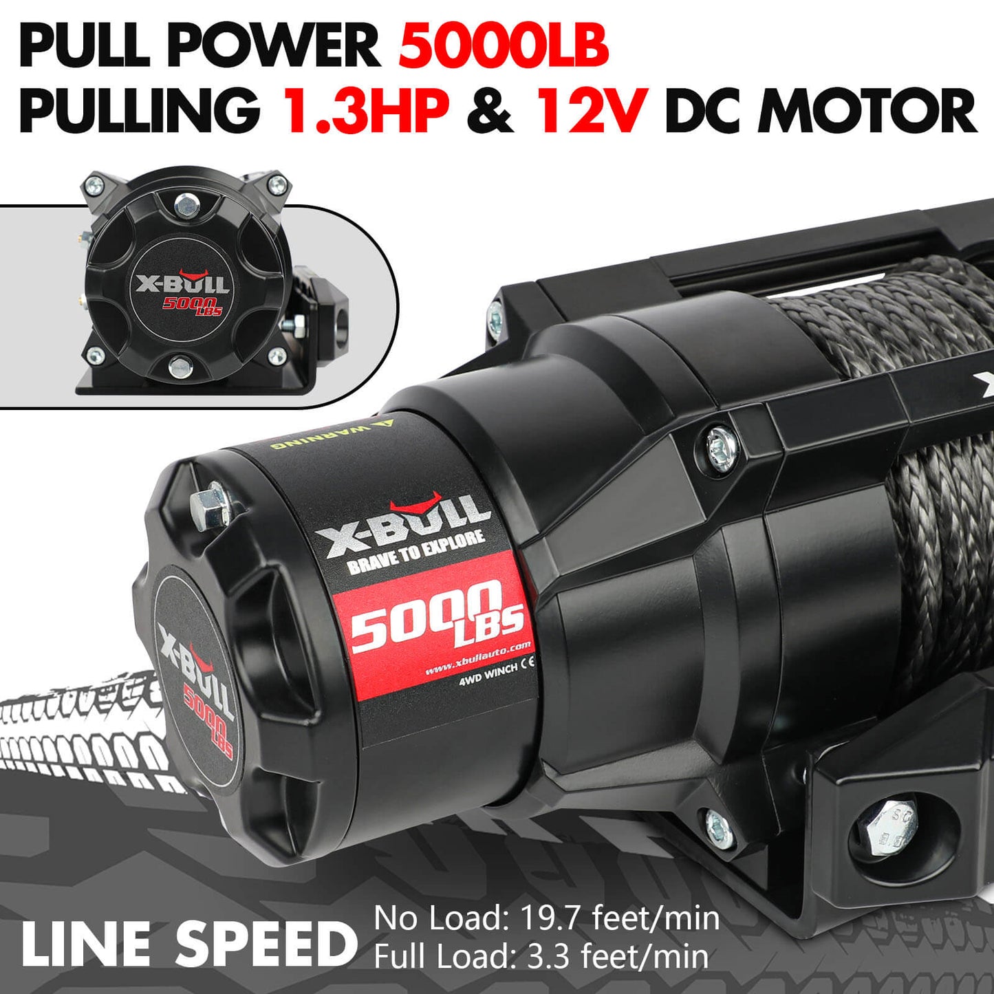 X-Bull winch with pull power and specifications displayed