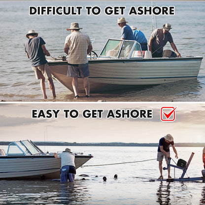 Two scenarios showing people getting ashore with a boat, one labeled 'Difficult to Get Ashore' and the other 'Easy to Get Ashore'.