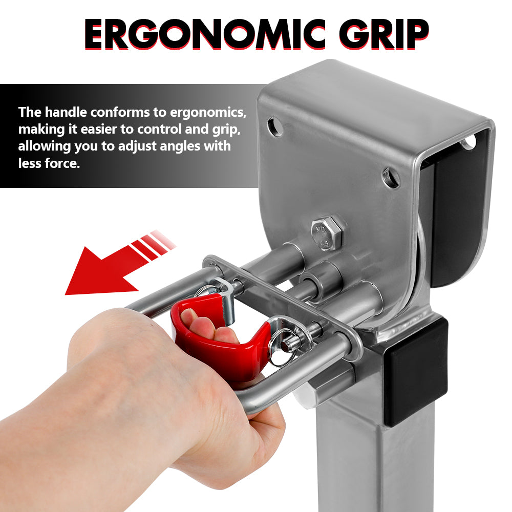 Ergonomic grip handle with hand holding it, labeled 'Ergonomic Grip' on a white background.
