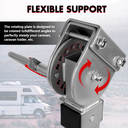 Metallic flexible support system for RVs with text on a blurred background