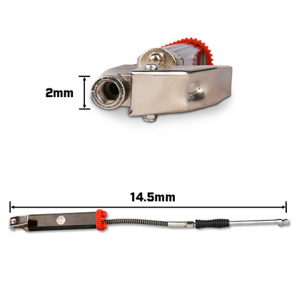 Metal brake lever with measurements on a white background