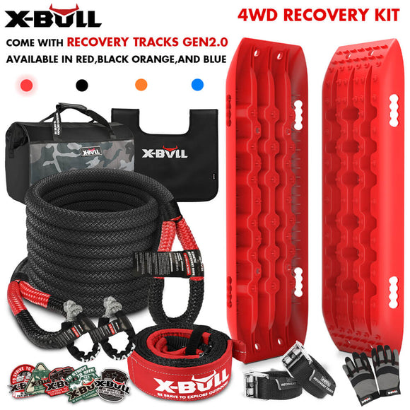 X-BULL 4X4 Recovery Kit Kinetic Recovery Rope Snatch Strap With 2PCS Recovery Tracks 4WD Gen2.0 Red