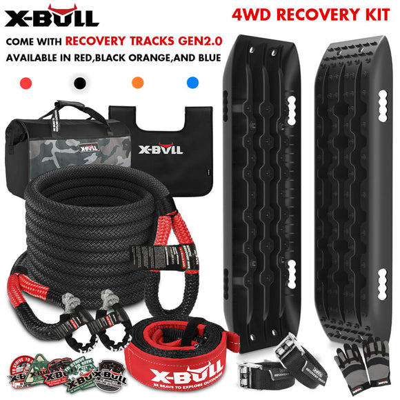 X-BULL 4X4 Recovery Kit Kinetic Recovery Rope Snatch Strap With 2PCS Recovery Tracks 4WD Gen2.0 Black