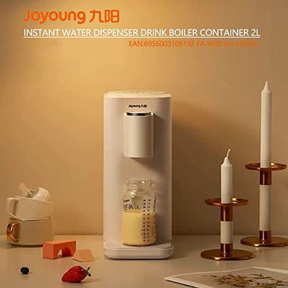 Joyoung instant water dispenser drink boiler container on a table with candles and a jar.