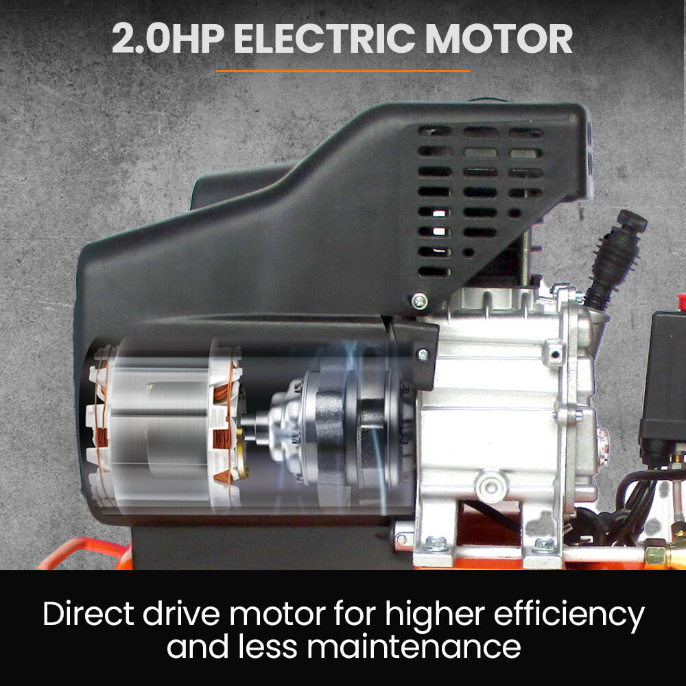 24L 2.0HP Air Compressor, Direct Drive, 2 Couplers for Airtools Tyre Inflation, Portable, Electric