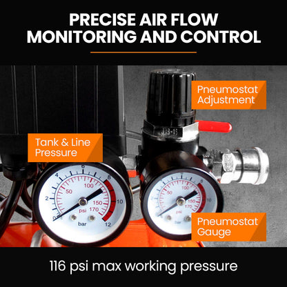 24L 2.0HP Air Compressor, Direct Drive, 2 Couplers for Airtools Tyre Inflation, Portable, Electric