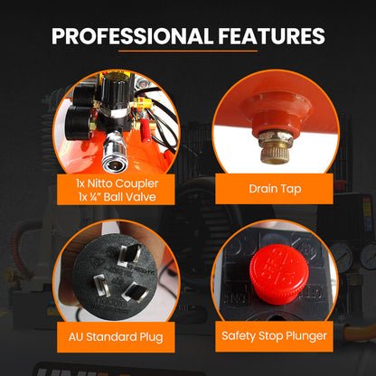 24L 2.0HP Air Compressor, Direct Drive, 2 Couplers for Airtools Tyre Inflation, Portable, Electric