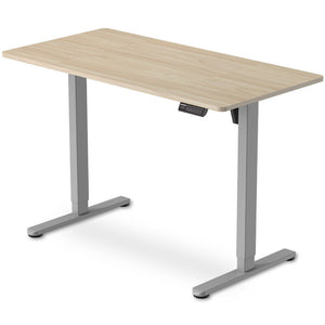 FORTIA Sit To Stand Standing Desk, 120x60cm, 72 - 118cm Electric Height Adjustable, Light Oak Style Desktop Silver Frame - Factory Direct Shop