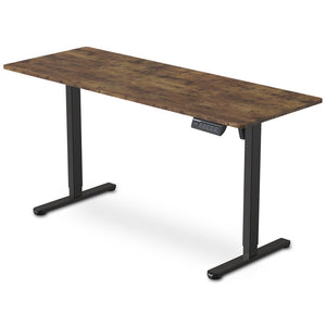 FORTIA Sit to Stand Standing Desk, 160x60cm, 72 - 118cm Electric Height Adjustable, Walnut Style Desktop/Black Frame - Factory Direct Shop