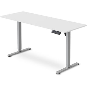 FORTIA Sit to Stand Standing Desk, 160x60cm, 72-118cm Electric Height Adjustable, White Desktop/Silver Frame