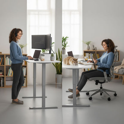 FORTIA Sit to Stand Standing Desk, 160x60cm, 72-118cm Electric Height Adjustable, White Desktop/Silver Frame