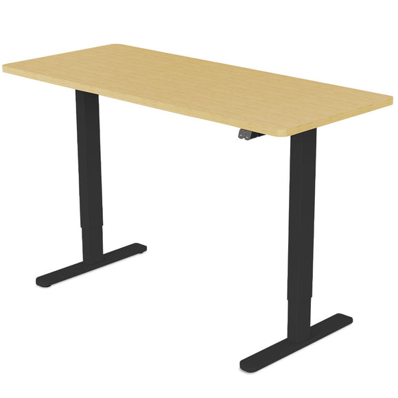 Fortia Sit To Stand Up Standing Desk, 140x60cm, 72-118cm Electric Height Adjustable, 70kg Load, White Oak Style/Black Frame