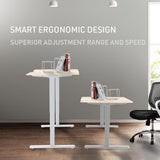 Fortia Sit To Stand Up Standing Desk, 140x60cm, 72-118cm Electric Height Adjustable, 70kg Load, Light Oak Style/White Frame