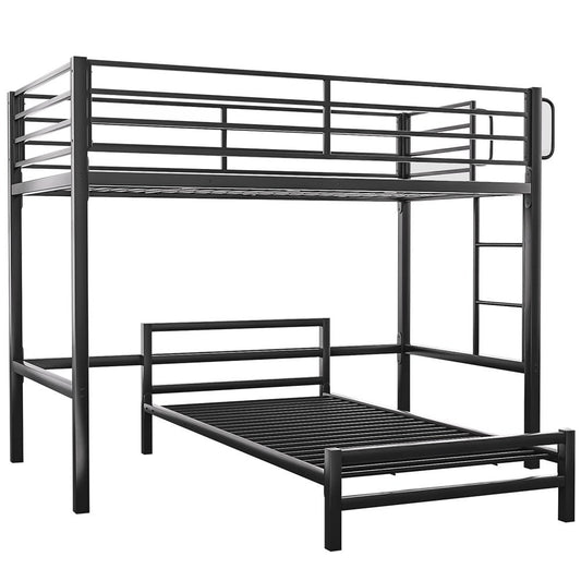 Black metal bunk bed on a white background