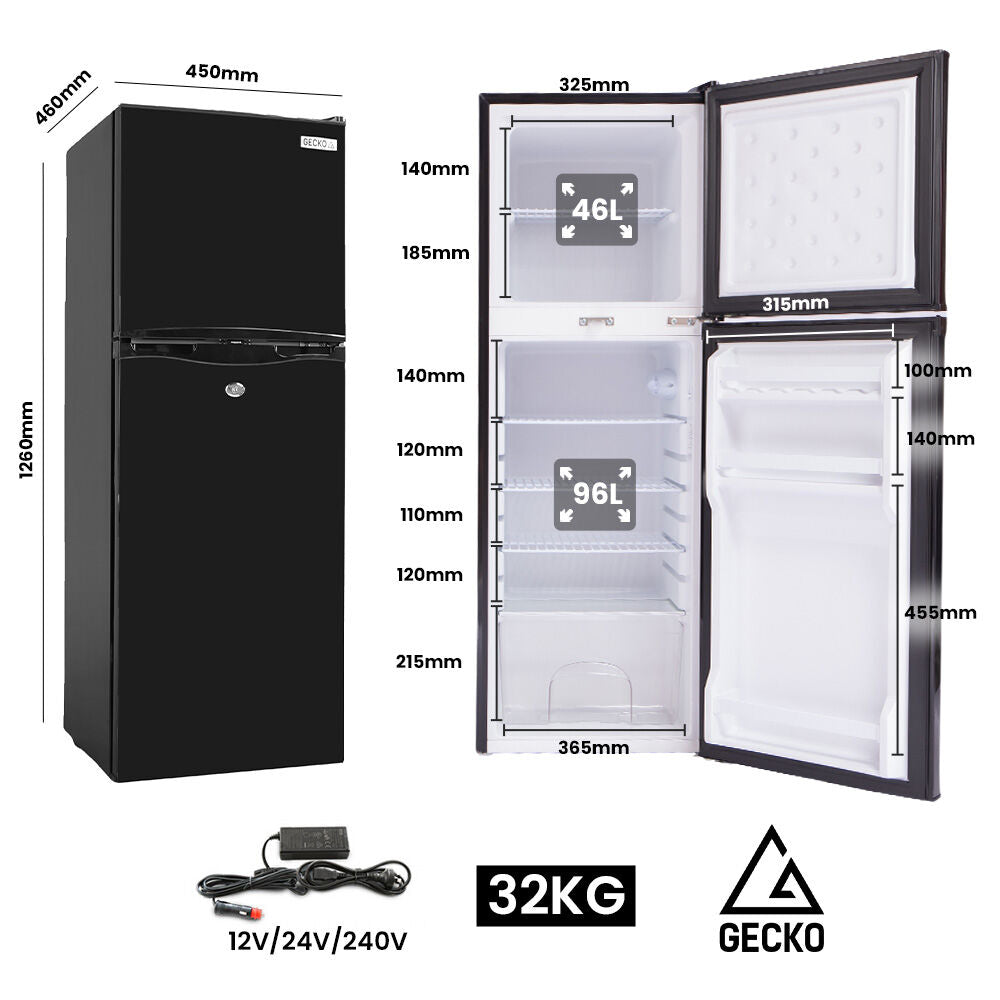 GECKO 142L Upright Portable Fridge Freezer, 12V/24V/240V Black