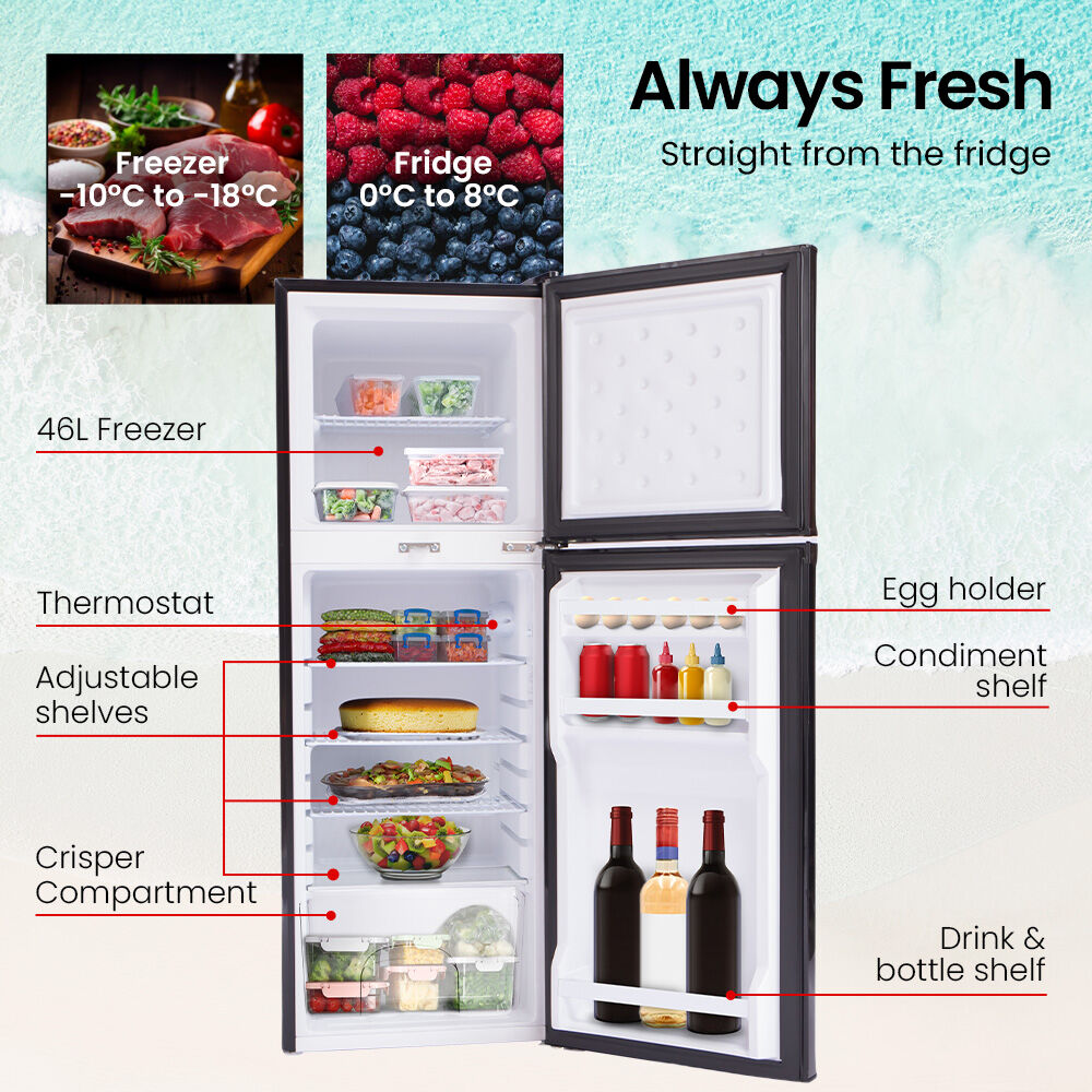 GECKO 142L Upright Portable Fridge Freezer, 12V/24V/240V Black