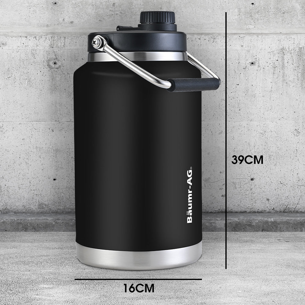 BAUMR-AG 3.8L Double Wall Insulated Stainless Steel Water Bottle, Drink Jug with Handle, Black