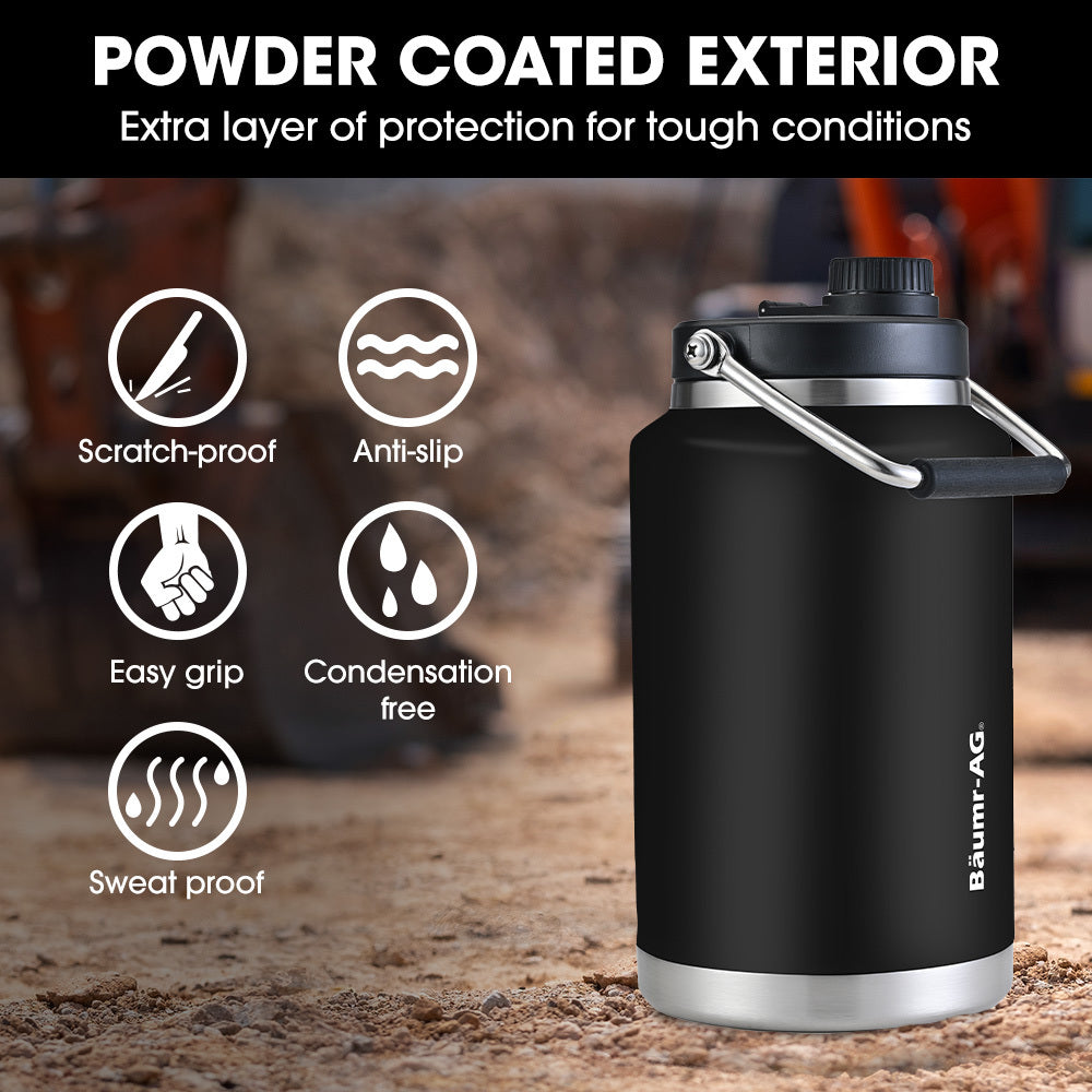 BAUMR-AG 3.8L Double Wall Insulated Stainless Steel Water Bottle, Drink Jug with Handle, Black