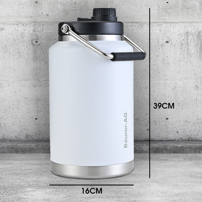 Baumr-AG 3.8L Double Wall Insulated Stainless Steel Water Bottle, Drink Jug with Handle, White
