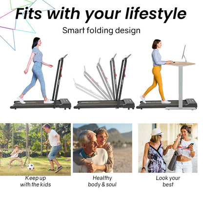 PROFLEX Electric Walking Pad Under Desk Treadmill, Compact Foldable Size, Tablet Holder, LCD Display, Walk or Light Jog