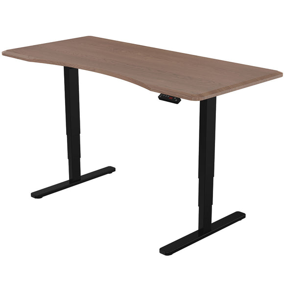 Fortia Sit To Stand Up Standing Desk, 160x75cm, 62-128cm Electric Height Adjustable, Dual Motor, 120kg Load, Arched, Walnut Style/Black Frame