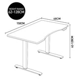 Fortia Sit To Stand Up Standing Desk, 150x70cm, 62-128cm Electric Height Adjustable, Dual Motor, 120kg Load, Arched, White Oak Style/Silver Frame