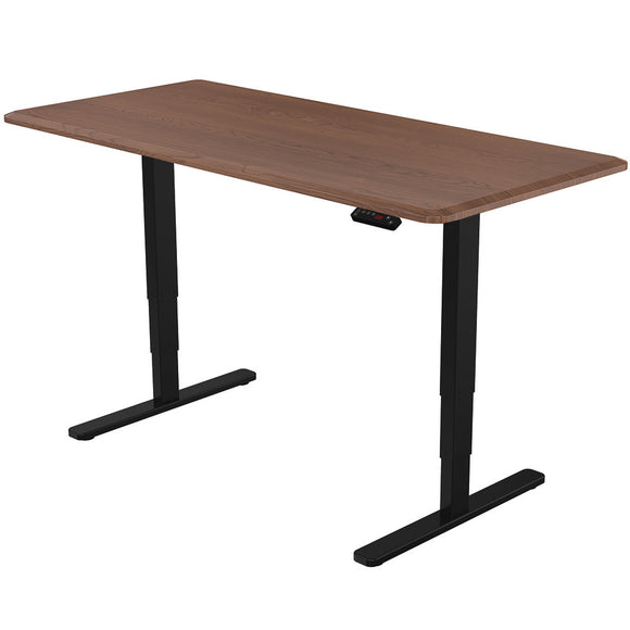 Fortia Sit To Stand Up Standing Desk, 150x70cm, 62-128cm Electric Height Adjustable, Dual Motor, 120kg Load, Walnut Style/Black Frame