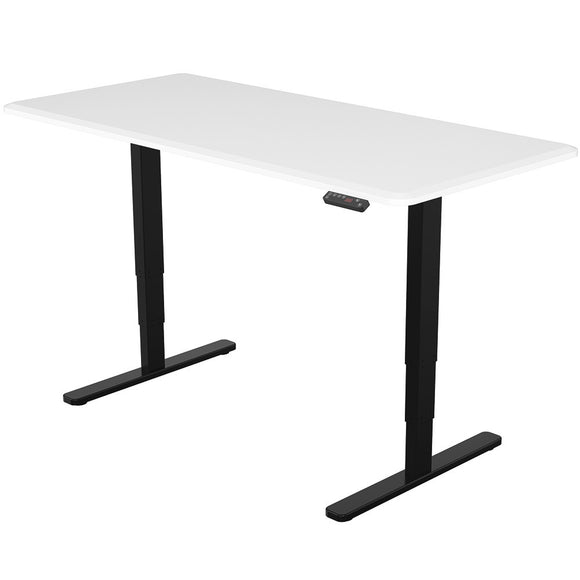 Fortia Sit To Stand Up Standing Desk, 160x75cm, 62-128cm Electric Height Adjustable, Dual Motor, 120kg Load, White/Black Frame