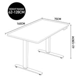Fortia Sit To Stand Up Standing Desk, 160x75cm, 62-128cm Electric Height Adjustable, Dual Motor, 120kg Load, White/Black Frame