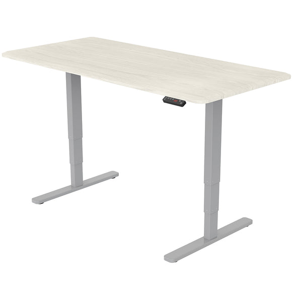 Fortia Sit To Stand Up Standing Desk, 150x70cm, 62-128cm Electric Height Adjustable, Dual Motor, 120kg Load, White Oak Style/Silver Frame