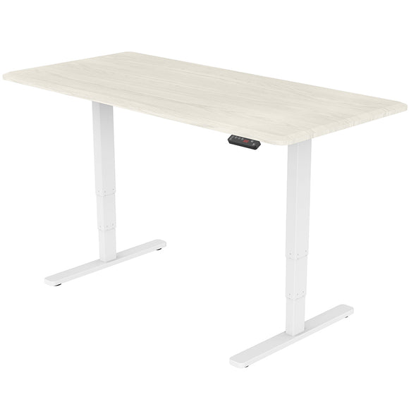 Fortia Sit To Stand Up Standing Desk, 150x70cm, 62-128cm Electric Height Adjustable, Dual Motor, 120kg Load, White Oak Style/White Frame
