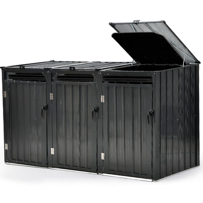 Triple Steel Wheelie Garbage Bin Storage Shed, Enclosure with 3 Opening Doors