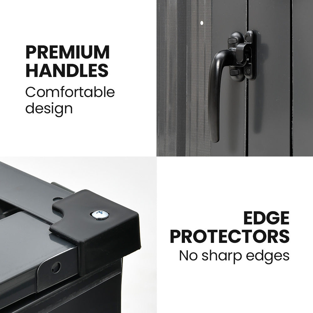 Triple Steel Wheelie Garbage Bin Storage Shed, Enclosure with 3 Opening Doors