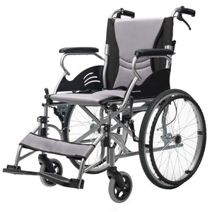 EQUIPMED Folding Aluminium Wheelchair, 20" Wheels, Park Brakes, 100kg Capacity, Grey/Black