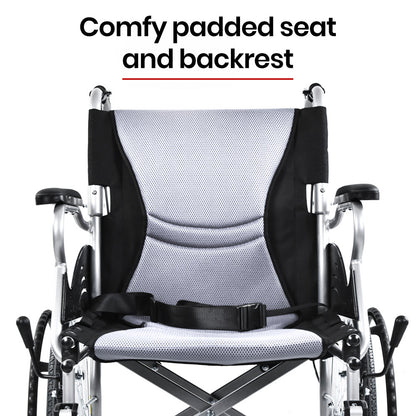 EQUIPMED Folding Aluminium Wheelchair, 20" Wheels, Park Brakes, 100kg Capacity, Grey/Black