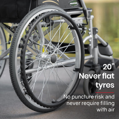 EQUIPMED Folding Aluminium Wheelchair, 20" Wheels, Park Brakes, 100kg Capacity, Grey/Black