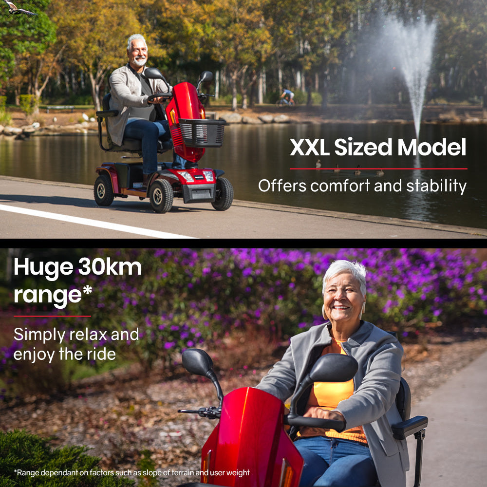 Electric Mobility Scooter Varied Terrain, 200kg Capacity Mobility Scooter - Red

The Electric Mobility Scooter in Red offers a max range of 30km and a high weight capacity of 180kg. Designed for varied terrains, this expertly crafted mobility scooter provides reliable and comfortable transportation for individuals weighing up to 200kg.