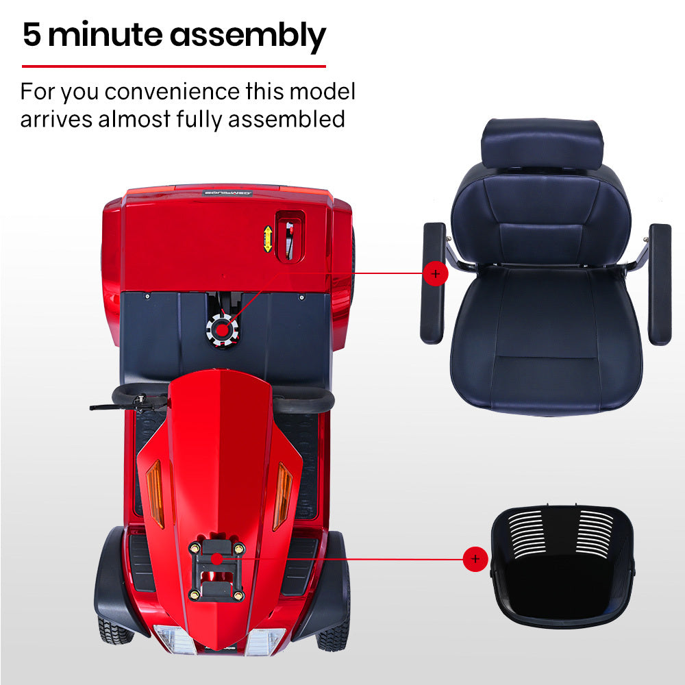 Electric Mobility Scooter Varied Terrain, 200kg Capacity Mobility Scooter - Red

The Electric Mobility Scooter in Red offers a max range of 30km and a high weight capacity of 180kg. Designed for varied terrains, this expertly crafted mobility scooter provides reliable and comfortable transportation for individuals weighing up to 200kg.