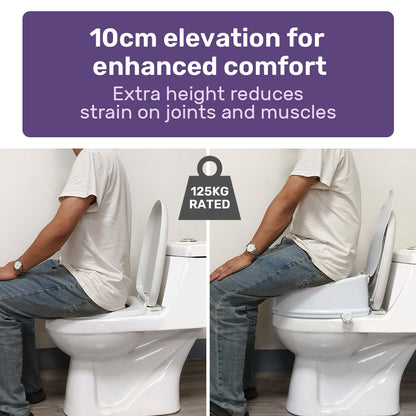 EQUIPMED Raised Over Toilet Seat, 10cm Riser, 125kg Capacity, Raiser with Lid, White