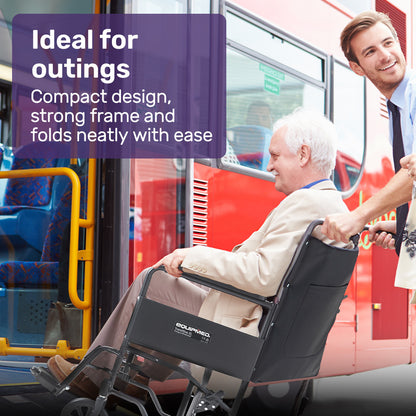 EQUIPMED Folding Transit Manual Wheelchair, Attendant Propelled, Steel Frame, Wide Seat, Comfortable for S-XL, 114kg Capacity, Park Brakes, Transport