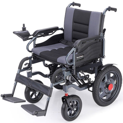 Equipmed Electric Folding Wheelchair, Wide Bariatric Chair Seat, Comfortable for S-XL, Long Range, Lithium Battery, Black/Grey