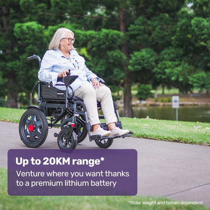 Equipmed Electric Folding Wheelchair, Wide Bariatric Chair Seat, Comfortable for S-XL, Long Range, Lithium Battery, Black/Grey