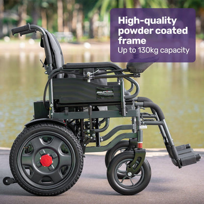 Equipmed Electric Folding Wheelchair, Wide Bariatric Chair Seat, Comfortable for S-XL, Long Range, Lithium Battery, Black/Grey