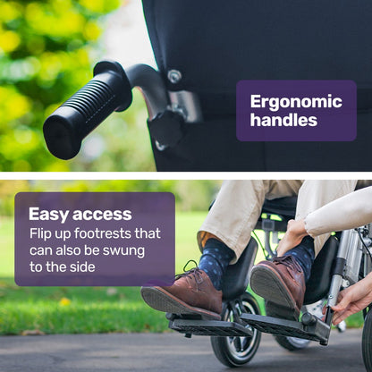 Equipmed Electric Folding Wheelchair, Wide Bariatric Chair Seat, Comfortable for S-XL, Long Range, Lithium Battery, Black/Grey