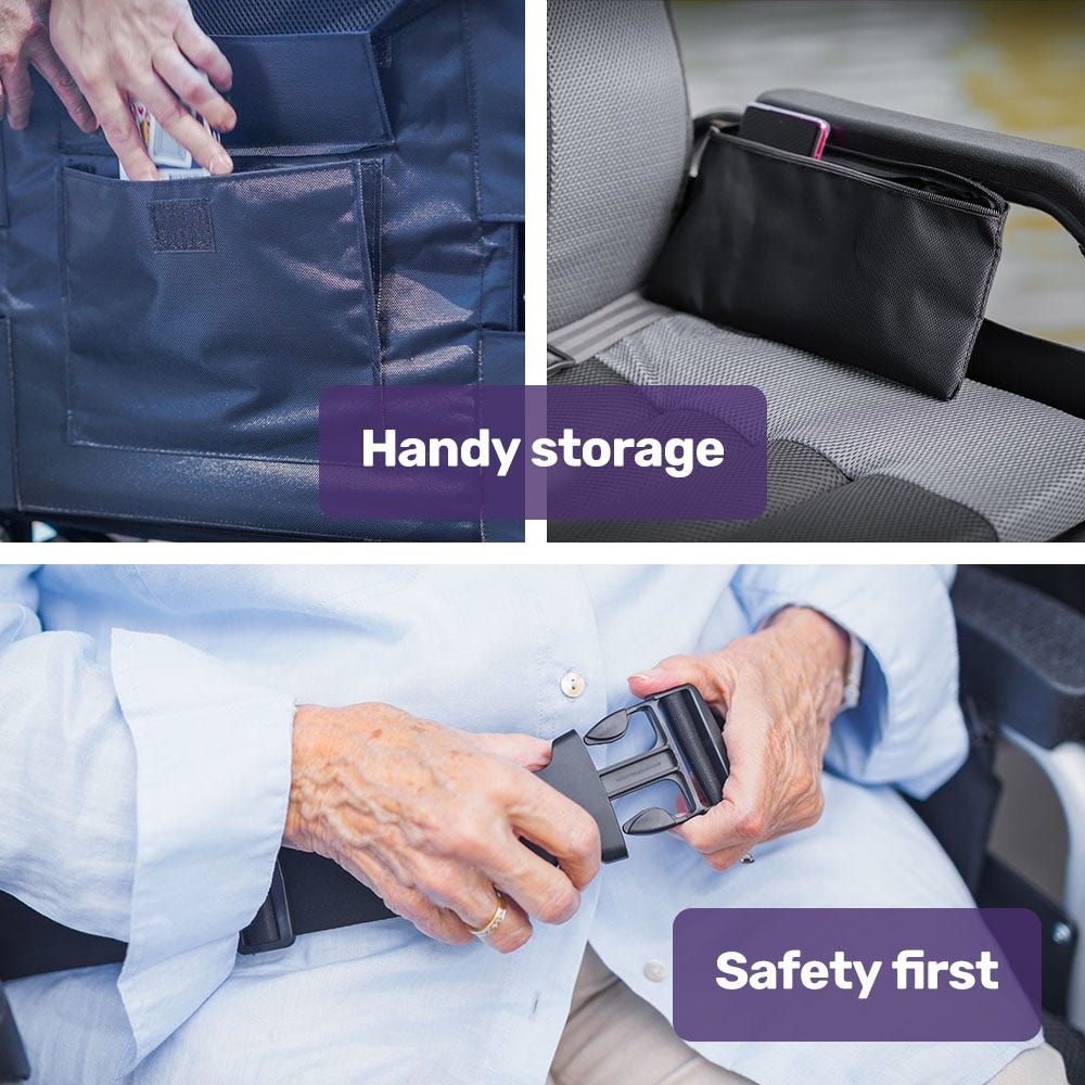 Equipmed Electric Folding Wheelchair, Wide Bariatric Chair Seat, Comfortable for S-XL, Long Range, Lithium Battery, Black/Grey