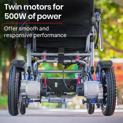 Electric Wheelchair Folding Long Range 15KM Blue